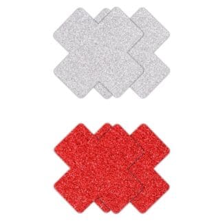 Pretty Pasties Glitzer Kreuz Rot und Silber