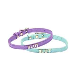Liebe Seele Italian Leder Halsband "SLUT" Bunt
